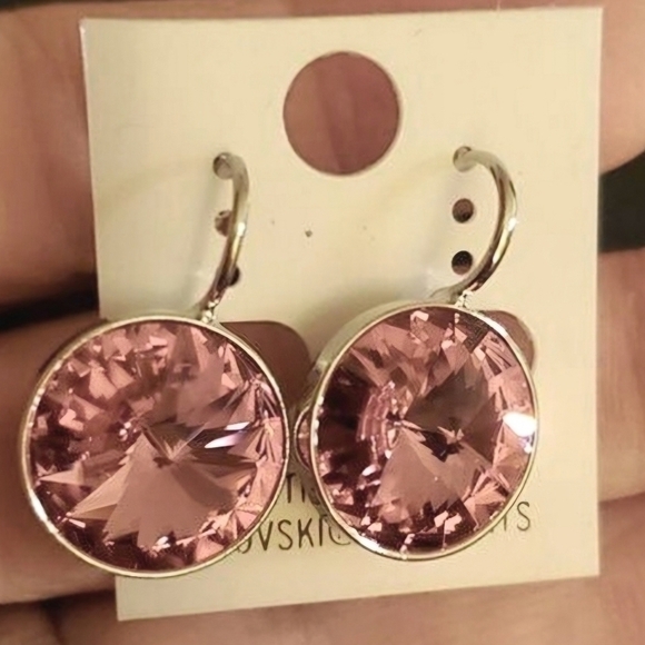 NWT! Swarovski Element Earrings Light Pink 15mm PartyWeddingRound Earrings Shine - Picture 1 of 4